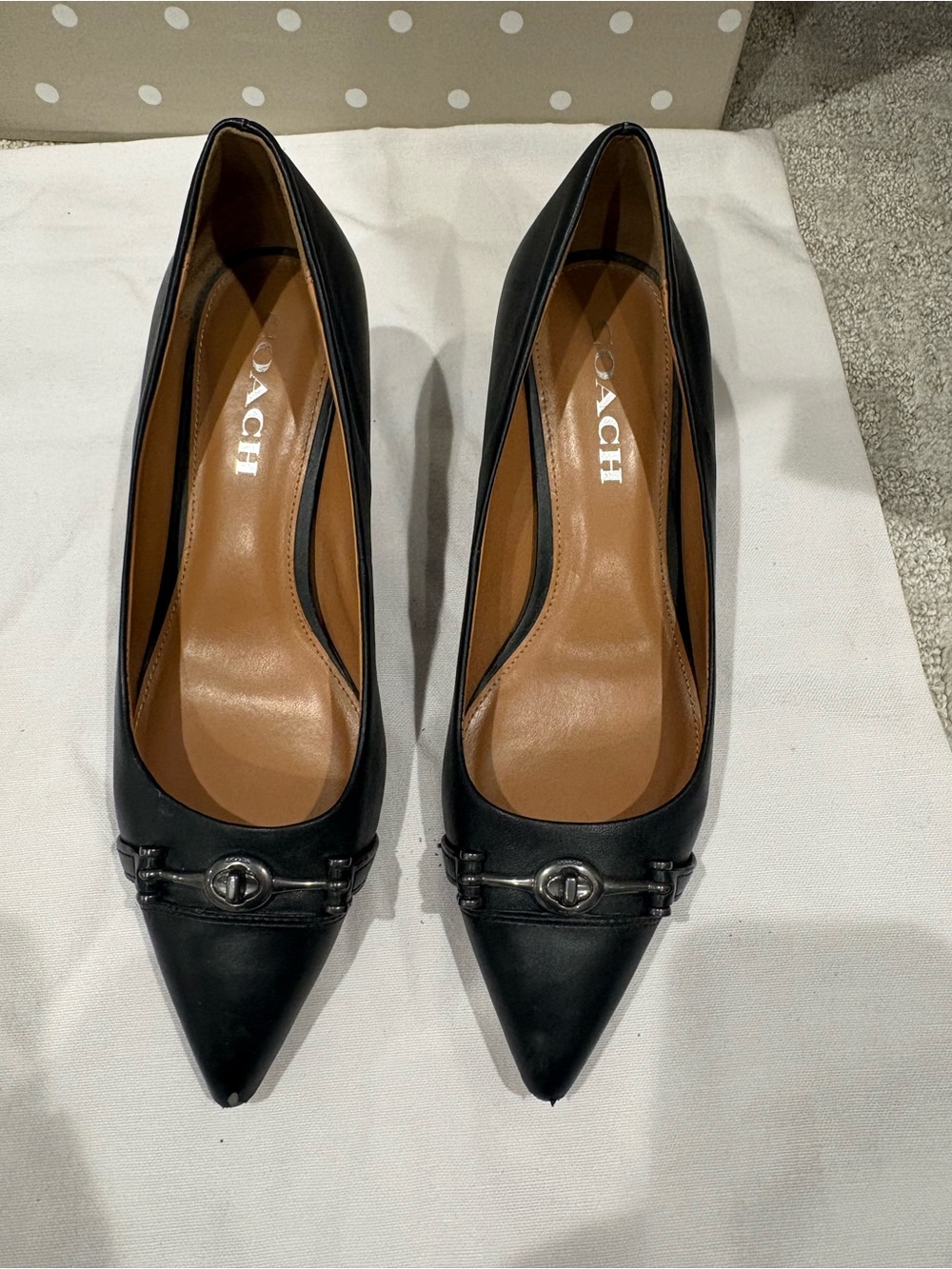 Coach Black Leather Pointed-Toe Heels with Signature Hardware